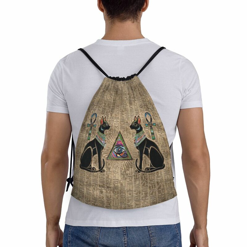 이집트 고양이와 호루스의 눈 드로스트링 배낭, 여성용 스포츠 체육관 가방, 고대 이집트 훈련 배낭