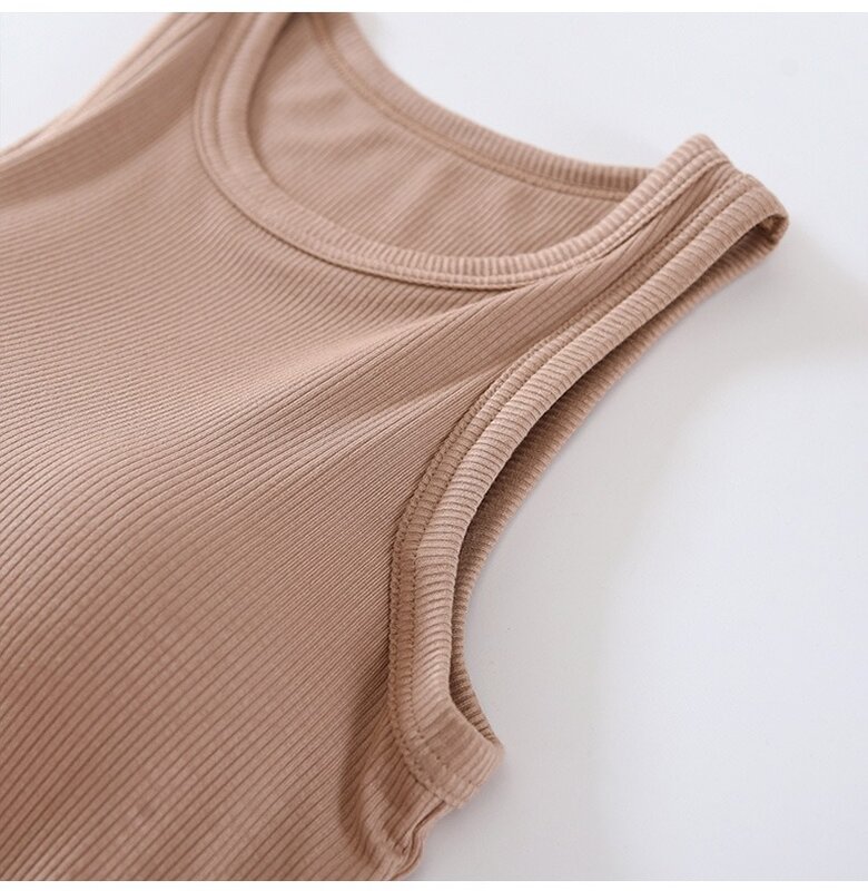 2024 Dames Vest Tops Met Ingebouwde Beha-Hals Vest Gewatteerde Slim Fit Tank Tops Sexy Shirts Geribbeld Hemdjes Casual