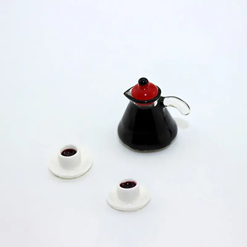 1/12 Doll House miniaturowy żywiczny dzbanek do kawy z dwoma filiżankami imitacja wyposażenia zabawkowy Model Mini dekoracja akcesoria do domku dla lalek