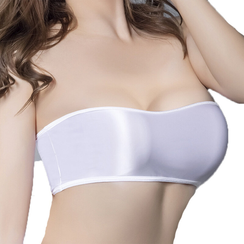 Women's Strapless Elastic Oily Gloss Tube Tops Solid Color Basic Stretch Bra Crop Top Tight Underwear Ladies Female Clothing