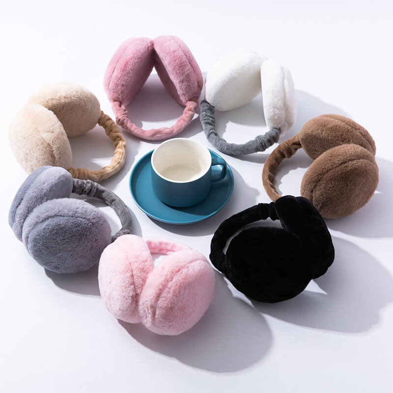 Orejeras de felpa suave Unisex, calentador de oídos plegable, cómodo, a prueba de frío, para invierno y al aire libre, Color sólido