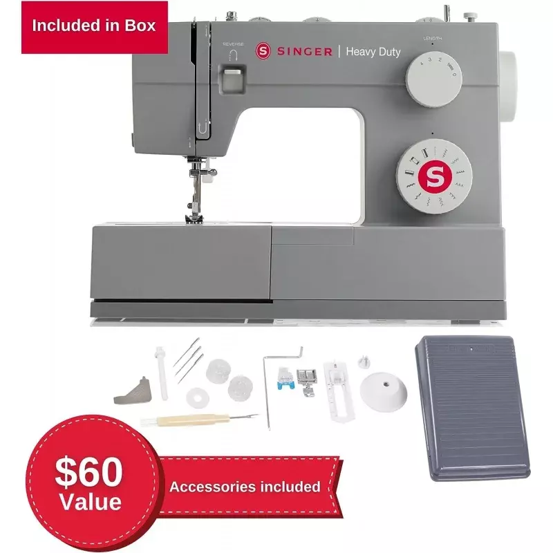 SINGER | 4411 Heavy Duty Sewing Machine With Accessory Kit & Foot Pedal - 69 Stitch Applications - Simple & Great For Be