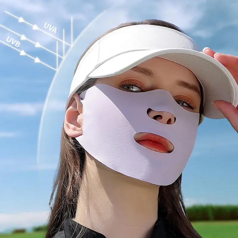 Ice Silk Sunscreen Mask Women Men Outdoor Cycling Washable Silk Sunscreen Reusable Double Layer Masks Anti-UV Sun Face Cover