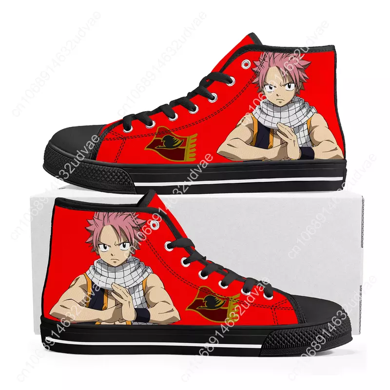 Anime Fairy Tail Natsu Dragneel High Top Quality Sneakers Mens Womens Teenager Canvas Sneaker Casual Couple Shoes Custom Shoe