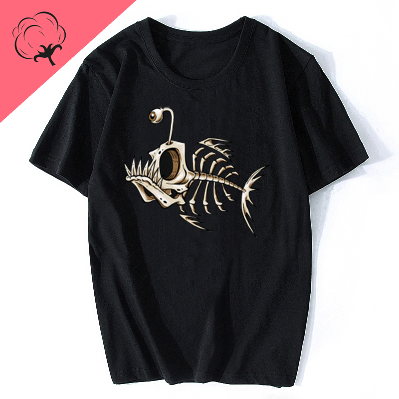 Шикарная рубашка с принтом глубоководной рыбы скелета с коротким рукавом забавная модная трендовая Повседневная Уличная одежда футболка