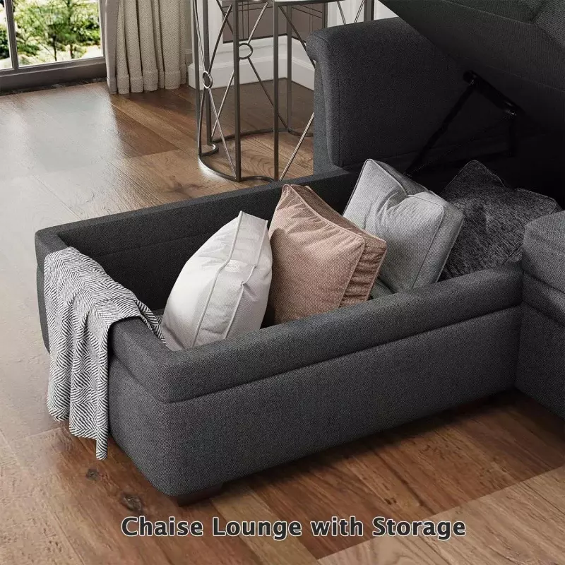 LOVMOR-L Shaped Convertible Lounge Sofá secional, sofá-cama, sofá-cama, cama e armazenamento Chaise, Home Sala A, 84"