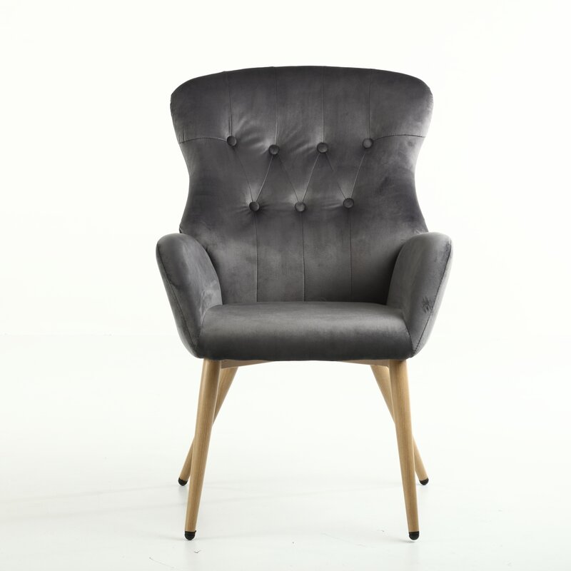 Hengming Akzent Stuhl moderne getuftete Knopf Wingback Waschtisch Stuhl mit Armlehnen gepolstert hohe Rückenlehne Schreibtischs tuhl mit Metall beinen für