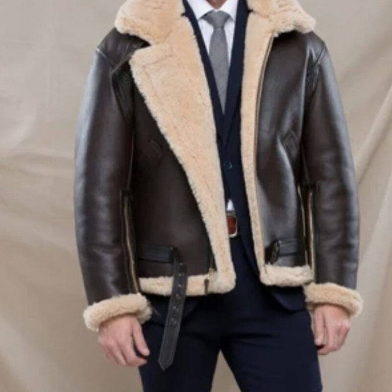 Men Clothing Winter Jacket 2022 Fashion Turn Down Collar Male Fur Fleece Thick Coats Men Leather Outwear Street wear Windbreaker