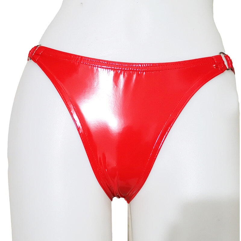 Women Shiny Patent Leather Thong Panties  Wet Look Briefs Elastic Underwear Bikini High Waist Leather Nightclub Erotic Lingerie