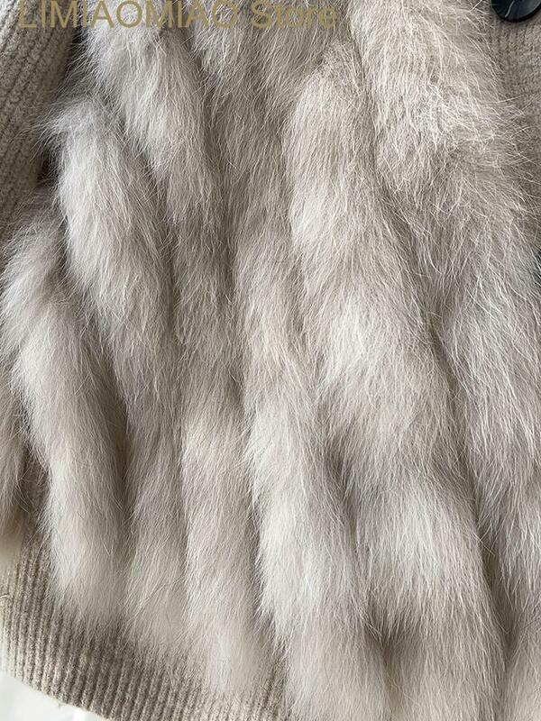 Nowy promocyjny zimowy prawdziwe futro z lisa płaszcz z dzianiny kobiet nieregularna elegancka prawdziwe futro z lisa rozpinany sweter