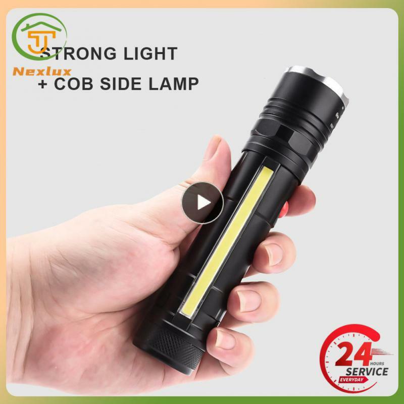Powerful LED Flashlight COB Work Light with Magnet USB Tactical 4 Modes Waterproof Fishing Lantern 18650 Zoom Lamp