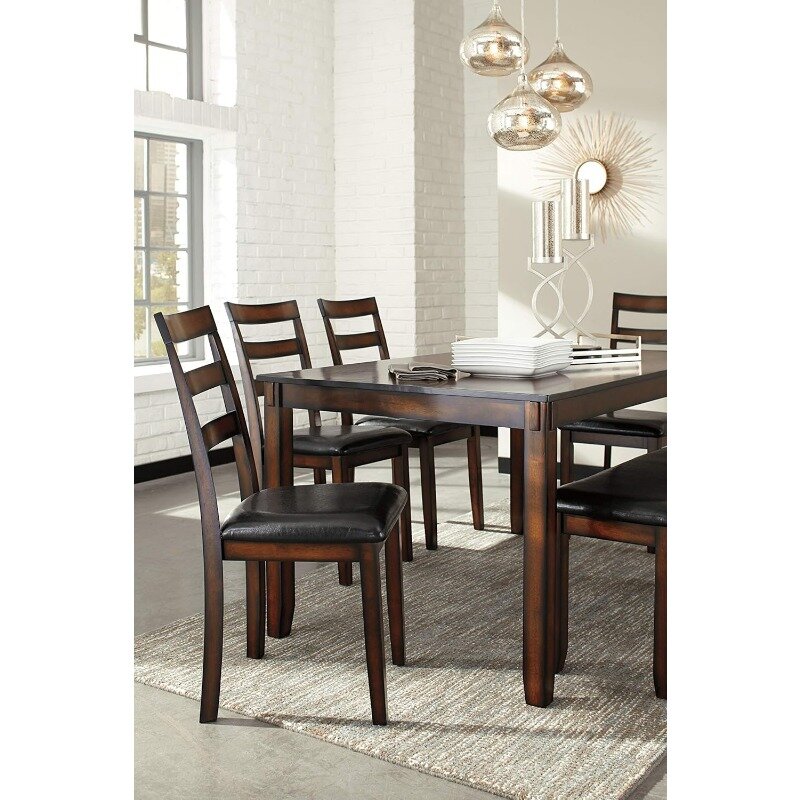 LISM 6 Piece Dining Set, Includes Table, 4 Chairs & Bench, Dark Brown