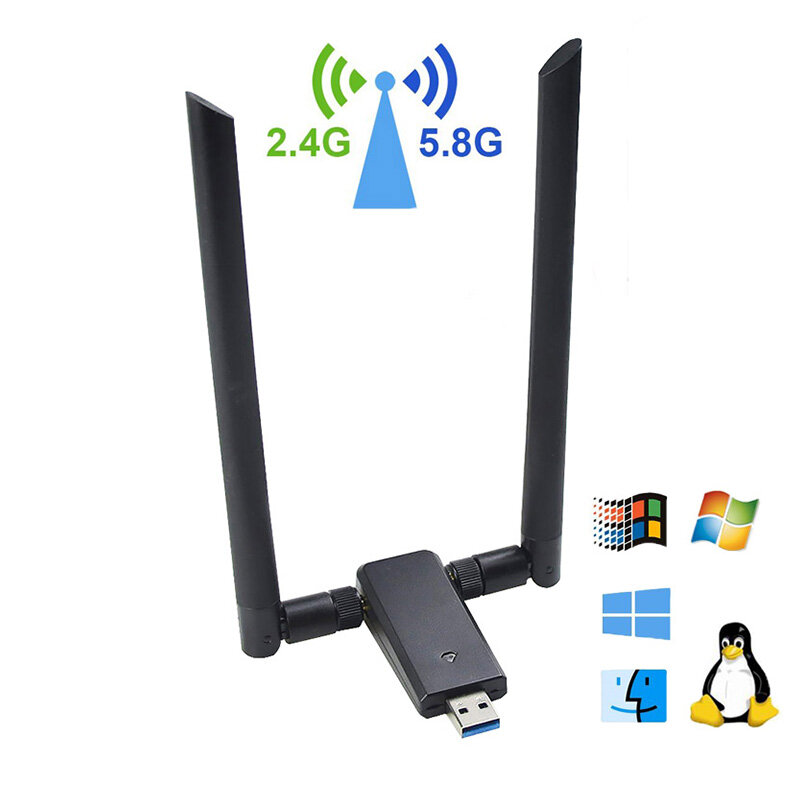 Wi-fi usb dongle 802.11ac 1200m ethernet 2 * 6dbi antena dupla banda adaptador de alta potência sem fio usb para portátil usb3.0 wifi dongle
