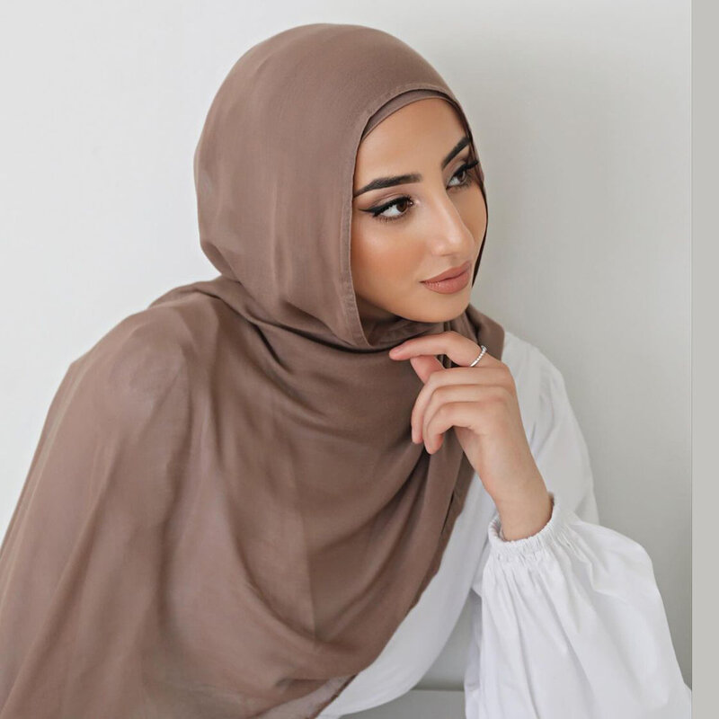 ฮิญาบเรยอนผ้าคอตตอนผ้าเรยอนสำหรับผู้หญิงผ้าโพกศีรษะขนาดใหญ่ผ้าโพกหัวอิสลามขนาด190*85ซม.