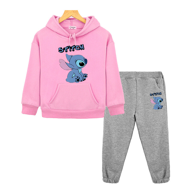 Stitch print hoodies boy girl Fleece Sweatshirt Long hoodie+Pants y2k sudadera pullover Disney Hooded Sets kids boutique clothes