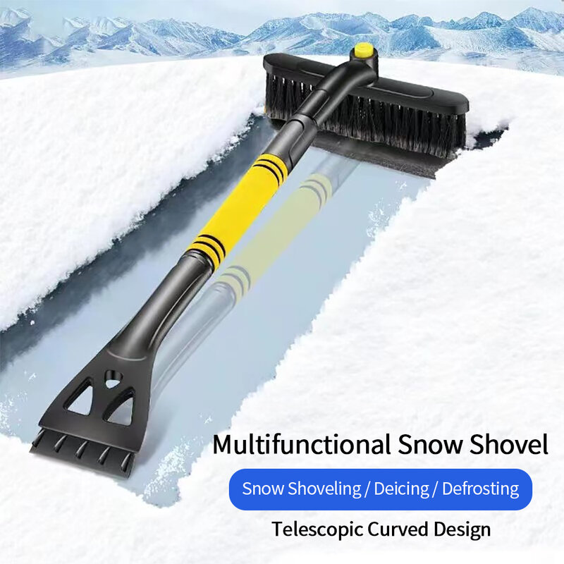Cepillo de pala de nieve Universal para coche, herramienta de limpieza de deshielo de parabrisas de coche telescópico giratorio 3 en 1, herramientas raspadoras de hielo desmontables
