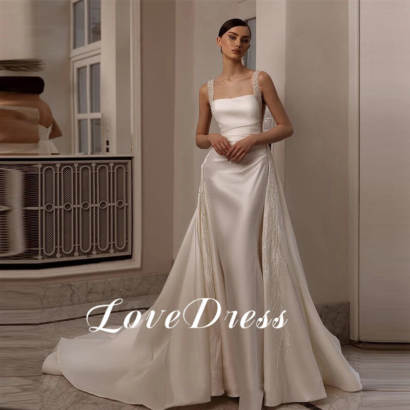 Love Elegant Spaghetti Straps Sequin Beads Mermaid Stain Wedding Dress Gorgeous Backless Floor Length Bride GownS Robe de mariée