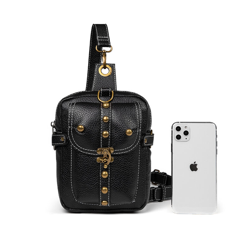 Steampunk shoulder messenger women's bag European and American motorcycle outdoor riding chest bag men's mobile phone wallet Box