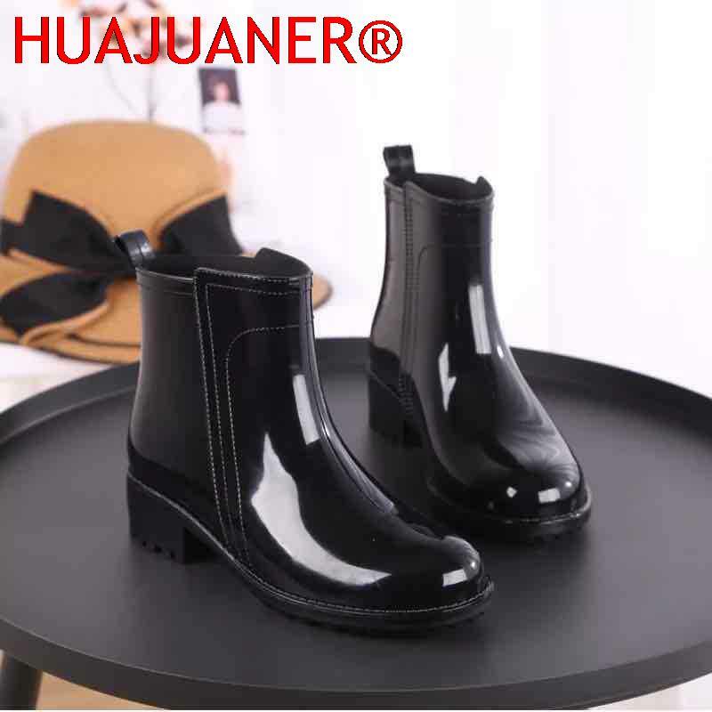 Women Rain Boots Waterproof Rubber Sole Low Heel Winter Shoe Female Middle Tube Fashion  New Brand Design Ankle Boot