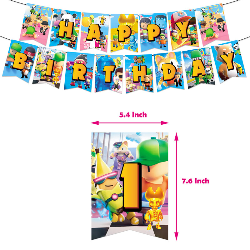 Stumble guys Birthday Party Decoration Stumble guys Tableware Supplies Latex Balloon Backdrop Banner Cake Topper Baby Shower