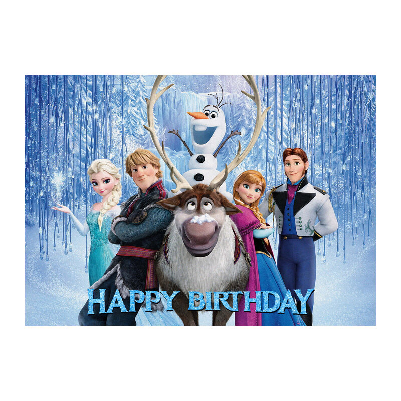 Free Customized Frozen Anna Elsa Princess Backdrop Background Birthday Banner for Girl Kids Photography Studio Baby Shower Party