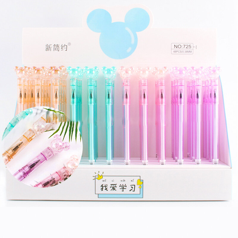 Disney Gel Pen 16-48pcs Cute Mickey Crystal Colorful Signature Tool studente che scrive acqua nera 0.5mm Office Learning Child Gift