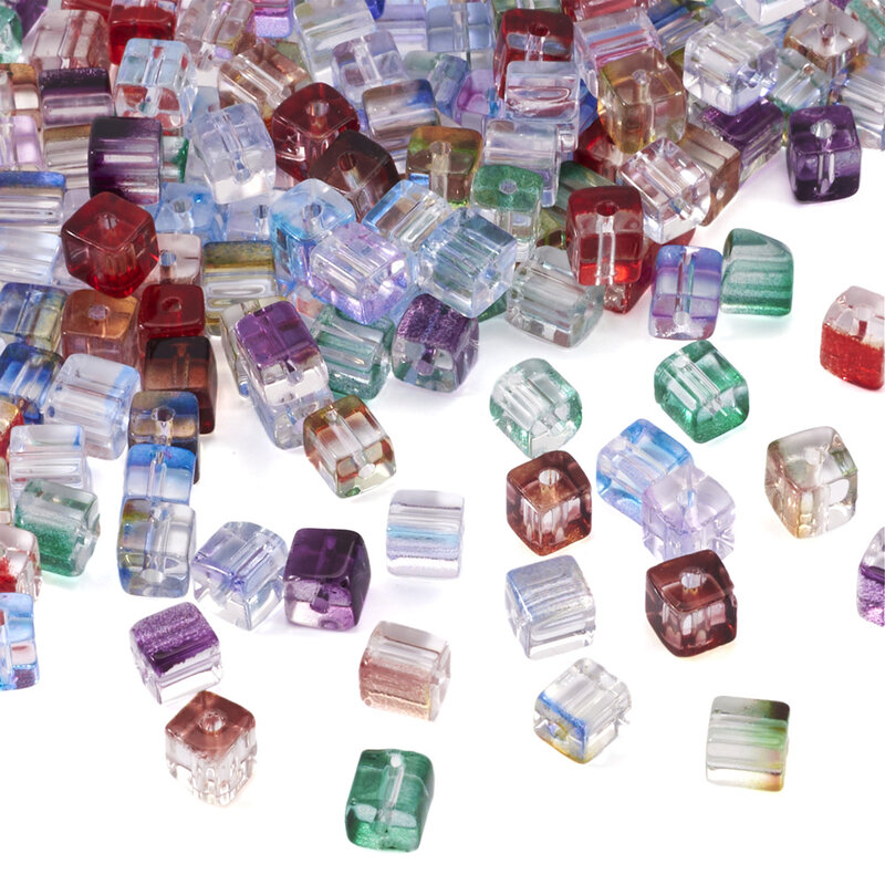 Contas de Vidro Transparente para Fazer Jóias DIY, Two Tone, Cube Spacer, Contas Soltas, Pulseira e Colar Suprimentos, 180PCs