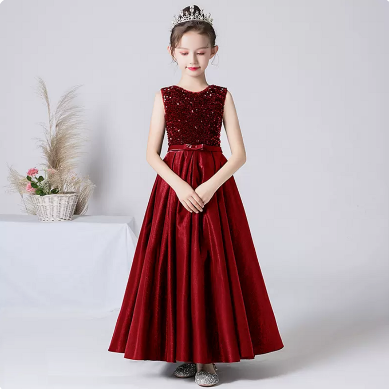 Gaun Gadis Bunga Satin Manik-manik Dianut Ttawl untuk Pesta Ulang Tahun Natal A Line Tanpa Lengan Gaun Konser Junior Perjamuan