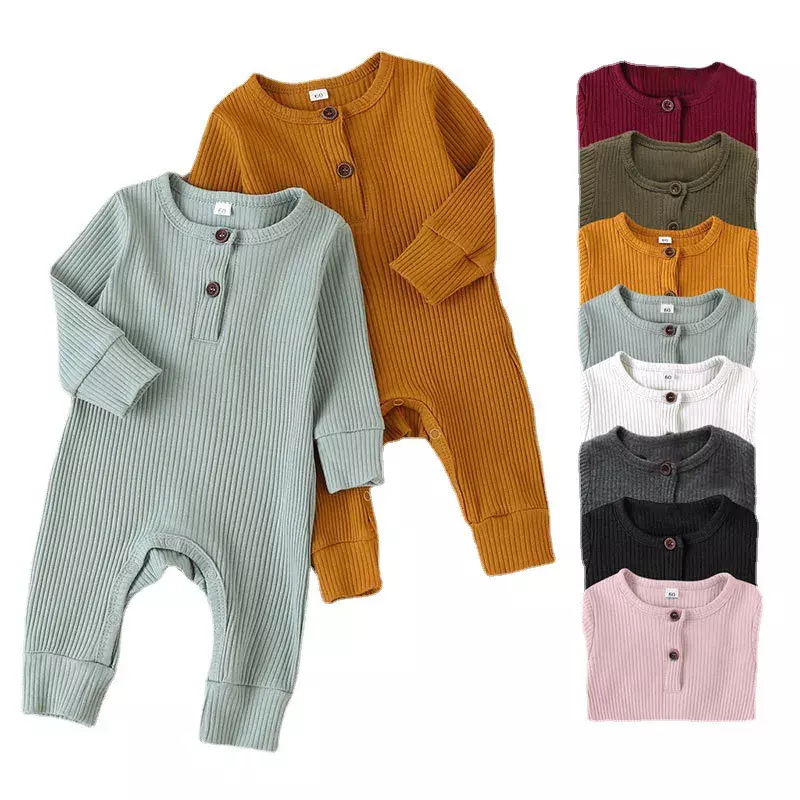 長袖の綿のジャンプスーツ新生児、ロンパース少年少女のための遊び着オーバーオール、幼児服、秋