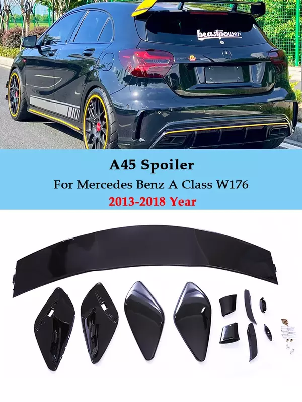 Kit sayap Spoiler Bumper belakang hitam mengkilap, AMG untuk Mercedes Benz Kelas W176 2013-2018 Hatchback A35 A45 gaya A180 A200 A250