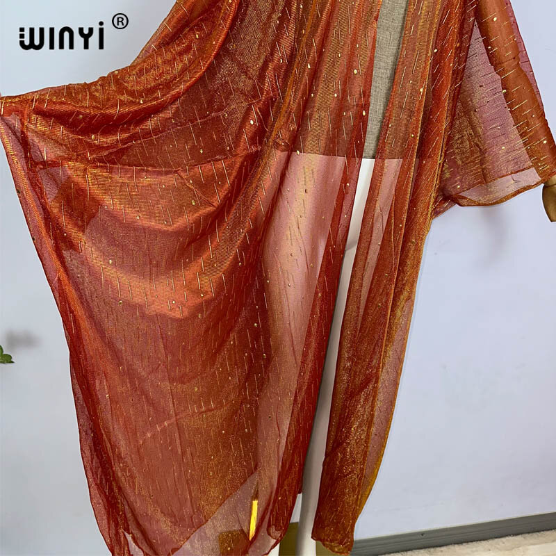 Winyi Bade bekleidung sexy Perspektive Farbverlauf zweifarbigen Strand mantel lose Kleid Party Vestido Maxi Urlaub Schwimmen Vertuschungen Kimono