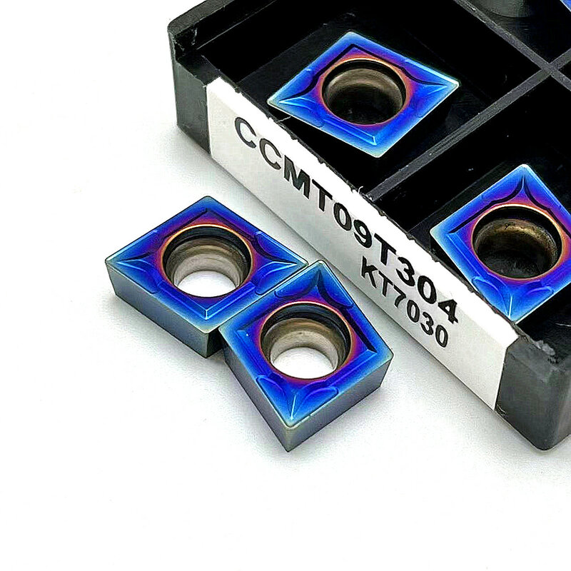 เครื่องมือ NC นาโนใบมีดเพชรเครื่องมือกลึงภายนอกสำหรับ KT7030 09t308 KT7030 CCMT09T304สีฟ้าเอ็นซีคุณภาพสูง CCMT09t