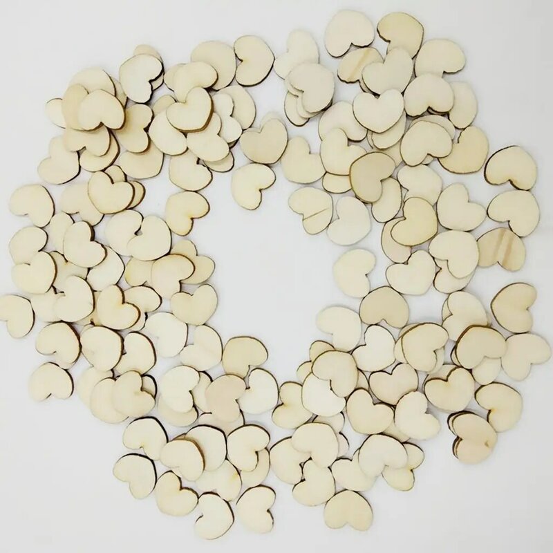2X 200 Pieces Wood Cutout Shapes Unfinished Heart Slices for Craft 12x15mm