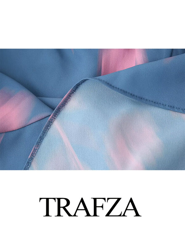 TRAFZA-Robe Dos auxpour Femme, Imprimé Drapé, Col en V, Bretelles, Chic, Vintage, Été, Élégant, Nouveau