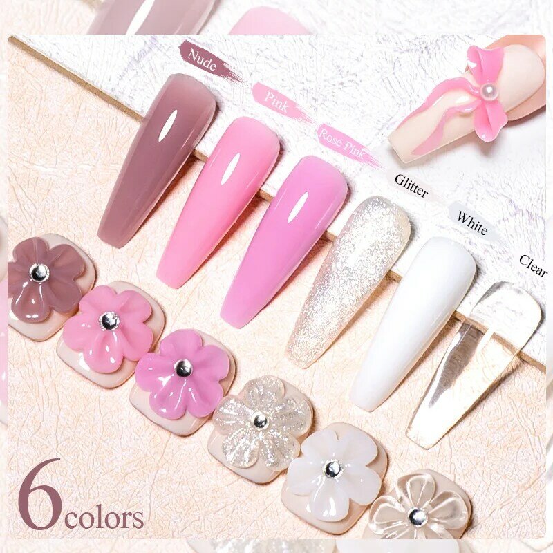 MEET ACROSS 7ml Non Stick Hand Solid Extension Nail Gel Nude Pink White Extension Gel Rhinestone Glue Gel Easy To Operate DIY