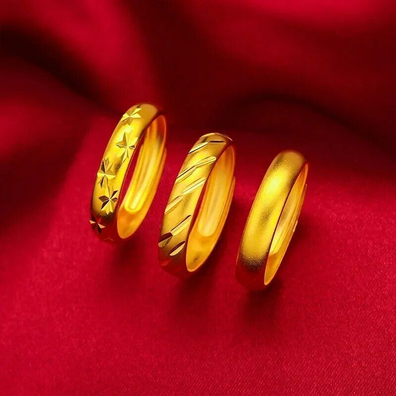 999ทองคำแท้18K สีเหลืองทอง18K แท้เคลือบเงางามสำหรับคู่รักที่มีแหวนปรับขนาดได้เครื่องประดับไม่ซีด