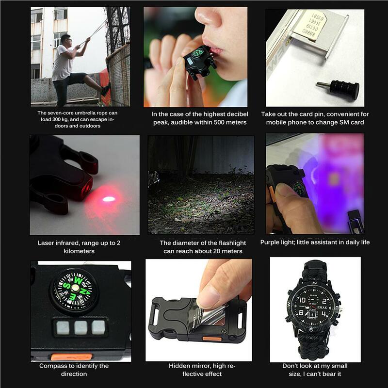 Survival Watch Camping Tools Hiking Equipment Torch Rechargeable Shockproof Outdoor Supplies Multipurpose Emergency Gadget