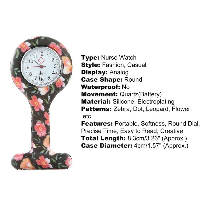 Reloj de enfermera con números redondos, de silicona galvanizado, elegante y conveniente, broche para enfermeras, para Hospital