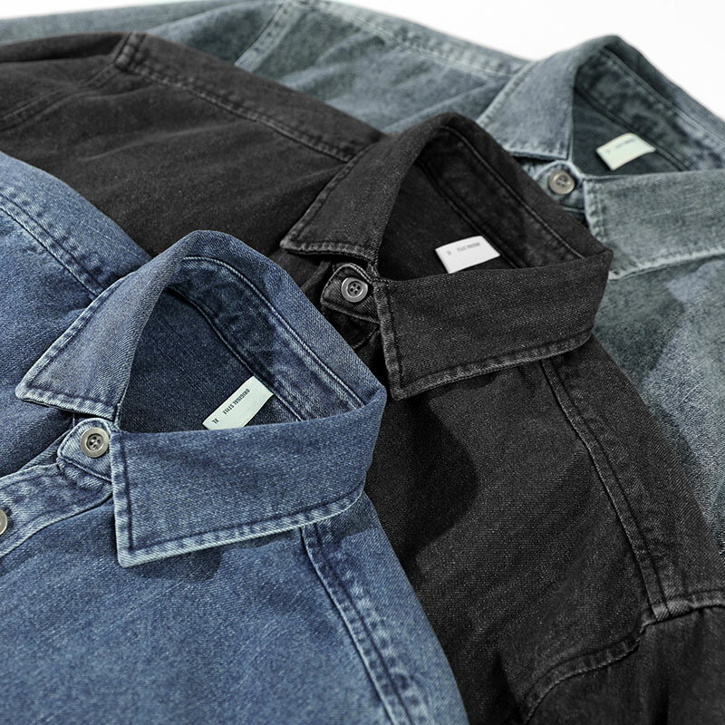 Japanische Art Mode Männer Hemden hochwertige Retro gewaschen Slim Fit lässige Jeans hemden Männer Langarm Baumwolle Vintage Hemden