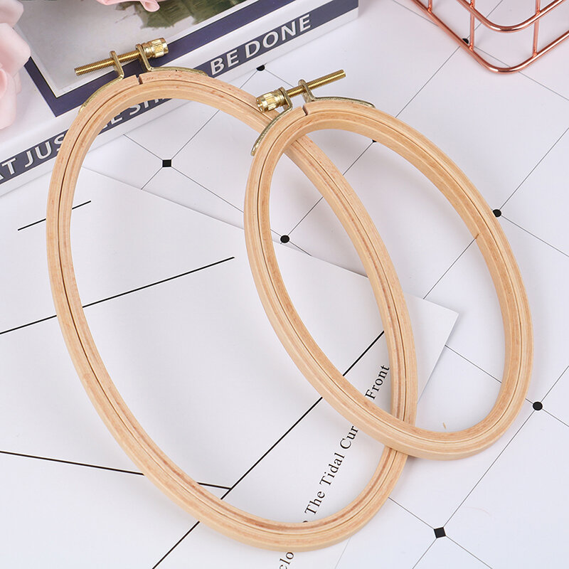 1pc Wooden Bamboo Embroidery Frame Oval Embroidery Hoop Ring Cross Stitch Machine DIY Needlecraft Household Sewing Tool