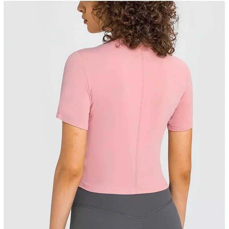 Lemon kaus Yoga lengan pendek wanita, atasan Crop olahraga komprehensif, cepat kering, kaus Yoga lengan pendek