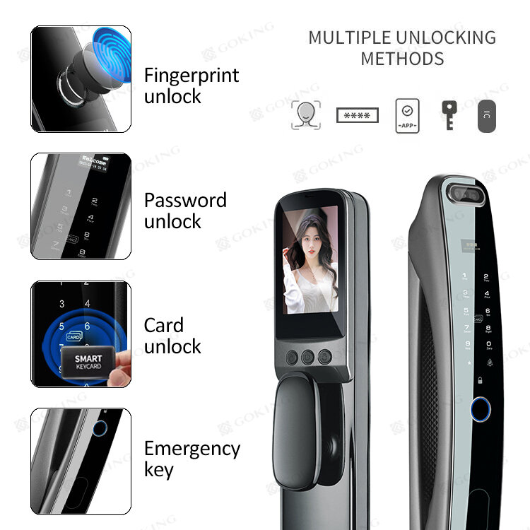 Goking electronic front door lock smart door lock with camera finger print wifi tuya face recognition intercom 6068 mortise lock