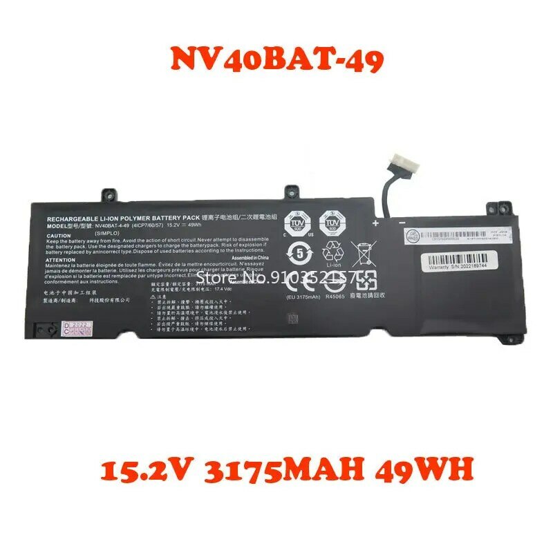 Batería para portátil CLEVO NV40ME, NV40MB, NV40BAT-4-49, 6-87-NV40S-41B01, 15,2 V, 49WH, 3175mAh, NV40BAT-4, nueva