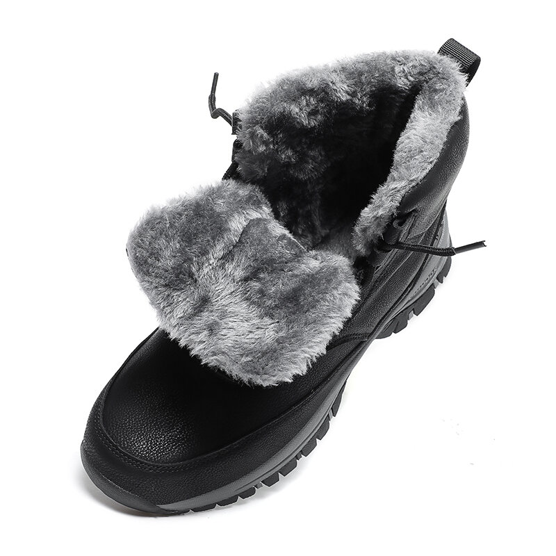 HIKEUP-botas impermeables de cuero para hombre, zapatos de seguridad para el trabajo, con plataforma, de goma, para senderismo, Invierno