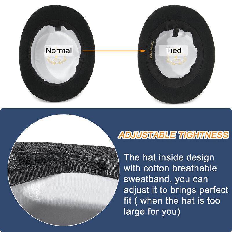 GEMVIE 5.4 Inci 100% Topi Atasan Wol Felt untuk Pria/Wanita Topi Silinder Topper Topi Gila Kostum Pesta Topi Penyihir Fedora Baru