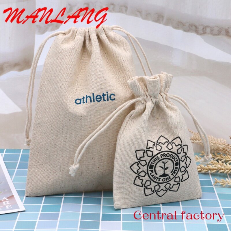 Bolsas de arpillera con cordón de dibujo, bolsa de lino con logotipo personalizado impreso, regalo de Navidad