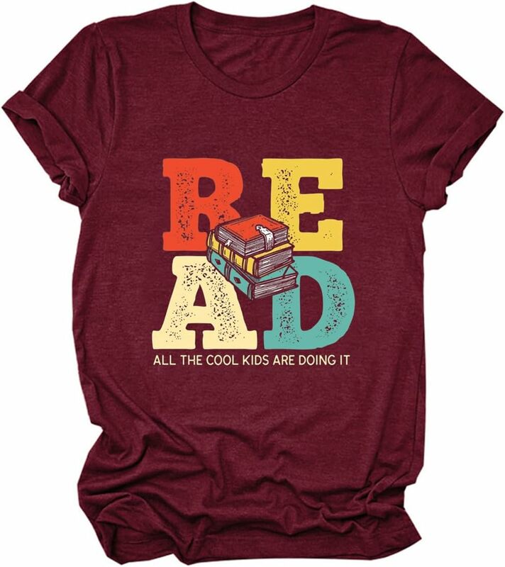 قميص المرأة خمر القراءة ، قمصان محبي الكتب ، قميص المعلم ، المحملات الرسم مكتبة المدرسة ، قمم عارضة Crewneck