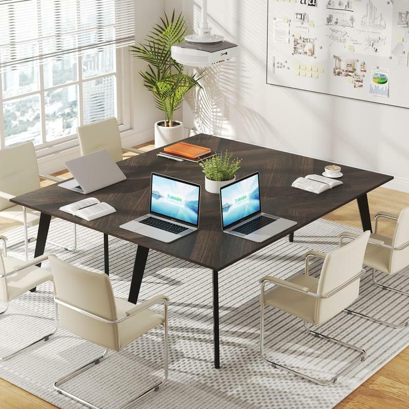 Tribeigns 6 kaki Confere D meja Seminar meja pertemuan persegi panjang, meja komputer besar untuk kantor rumah