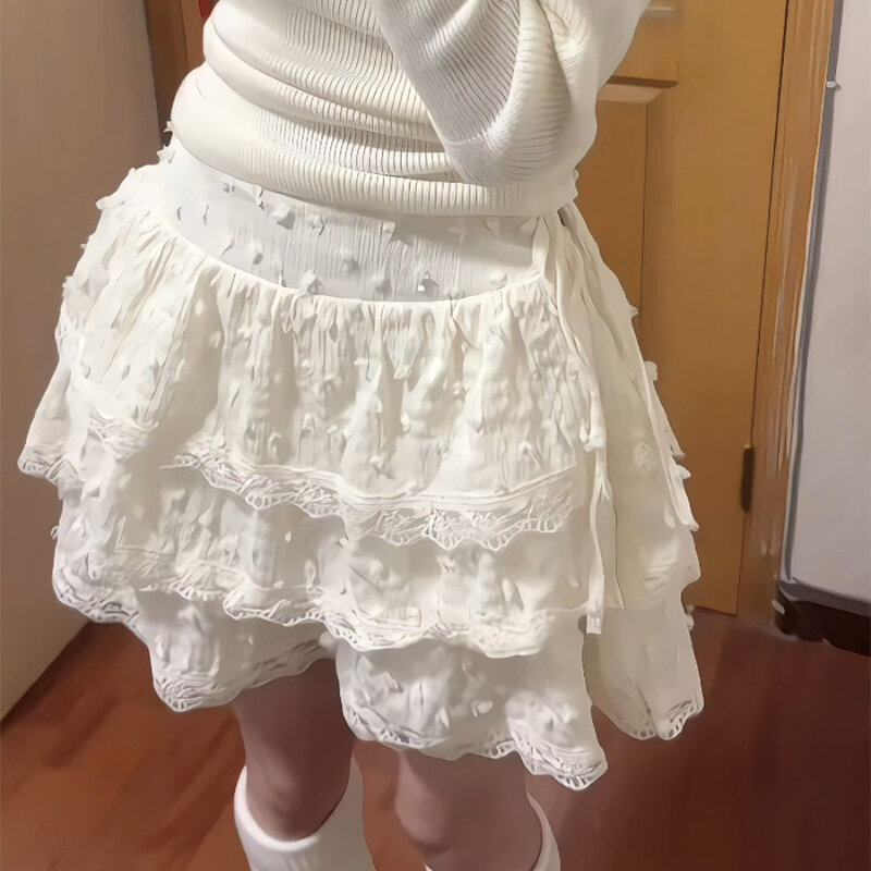 Милая Мини-юбка с рюшами Deeptown, Милая Кружевная японская Лоскутная юбка, женская короткая юбка в стиле «Лолита», эстетичная Мода