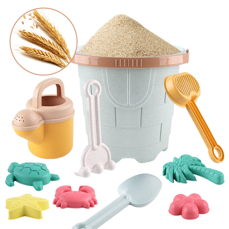 Set mainan pasir pantai 12 buah, Set mainan pasir bahan lembut dengan ember dan alat sekop untuk bayi balita laki-laki dan perempuan